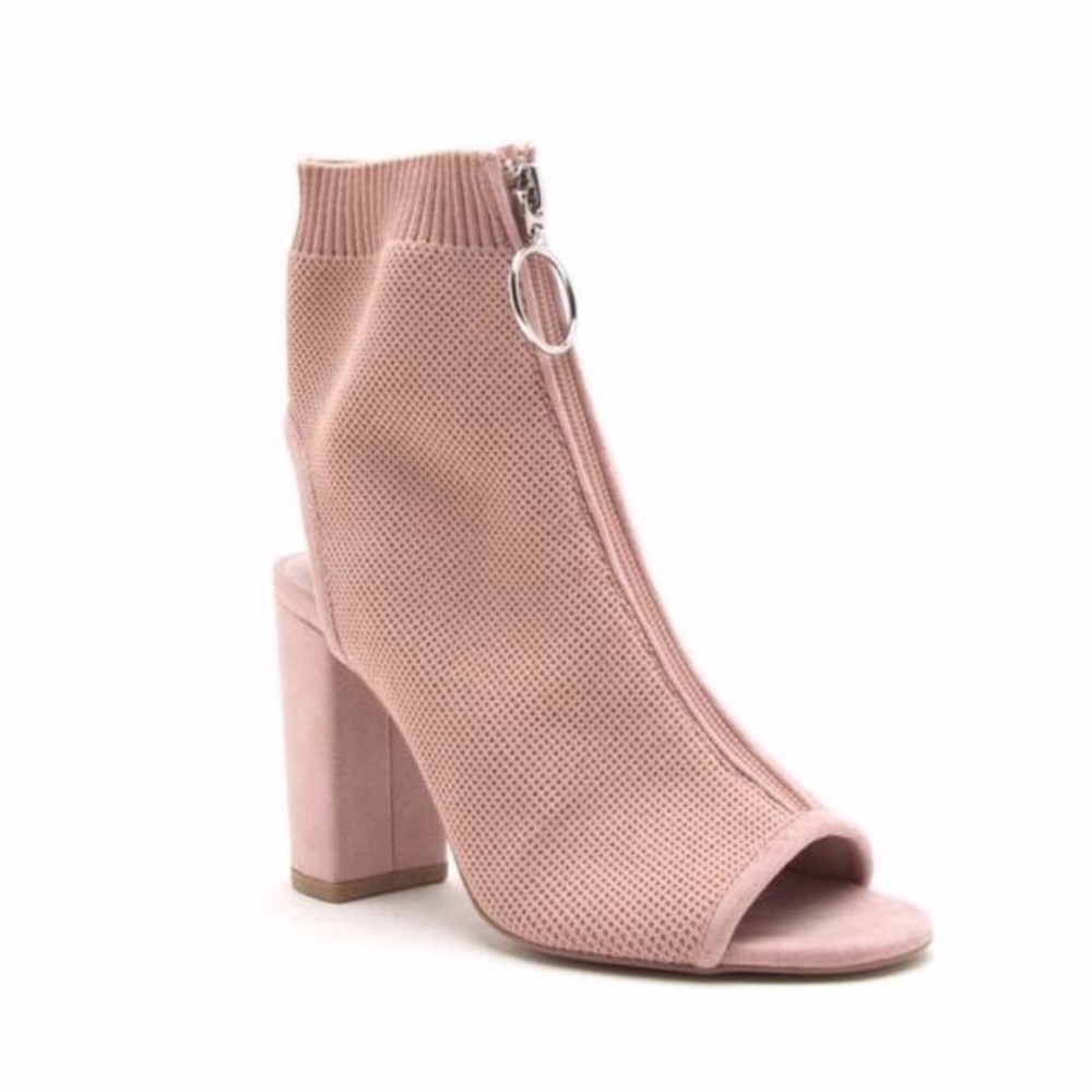 Tori Blush Peep Toe Sock Booties - Picture 3 of 5